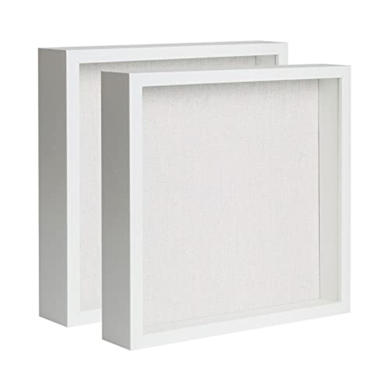 Shadow Box Picture Frame with Linen Board Deep Wood Glass Display Case Ready to Hang Memory Box Baby Sports Memorabilia, Pins, Awards, Medals, Wedding, Tickets and Photos (White, 2pcs 8X8)